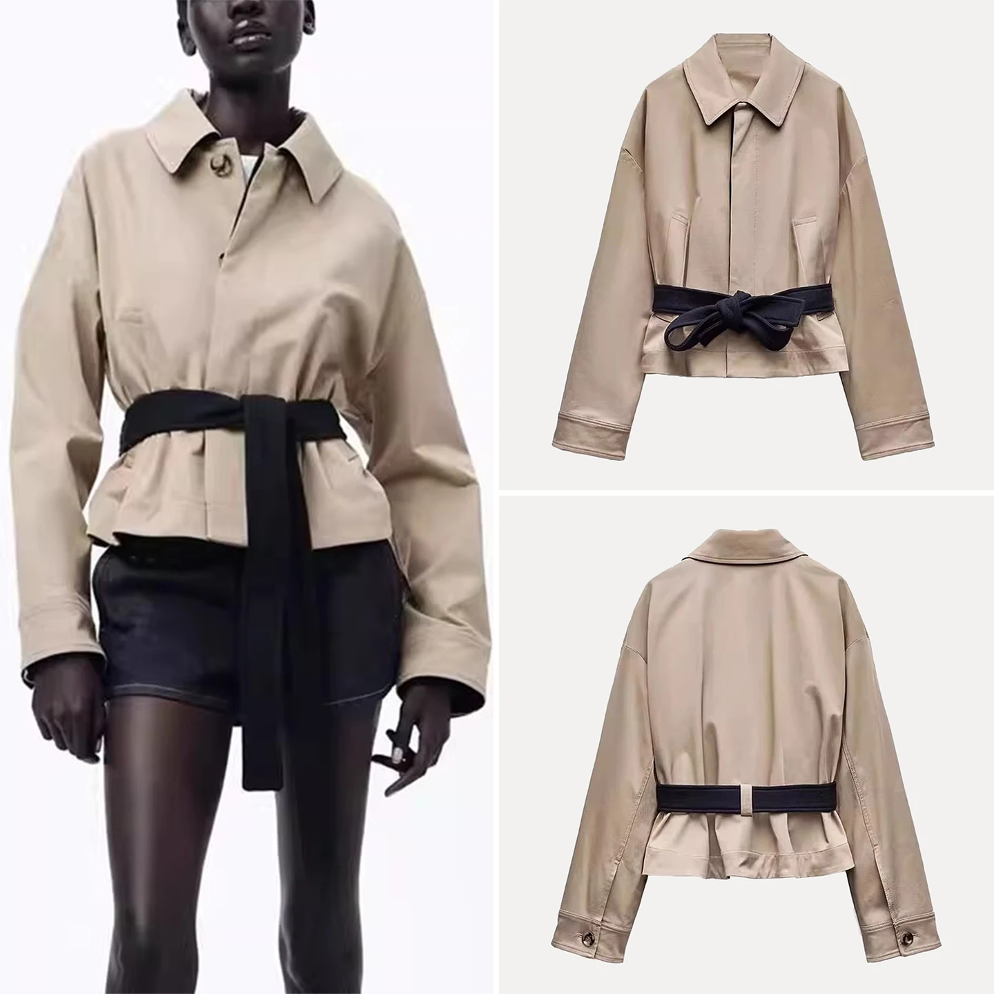 

Модное свободное женское пальто-манто с поясом, осеннее новое поступление 202, верхняя одежда с отложным воротником для женщин