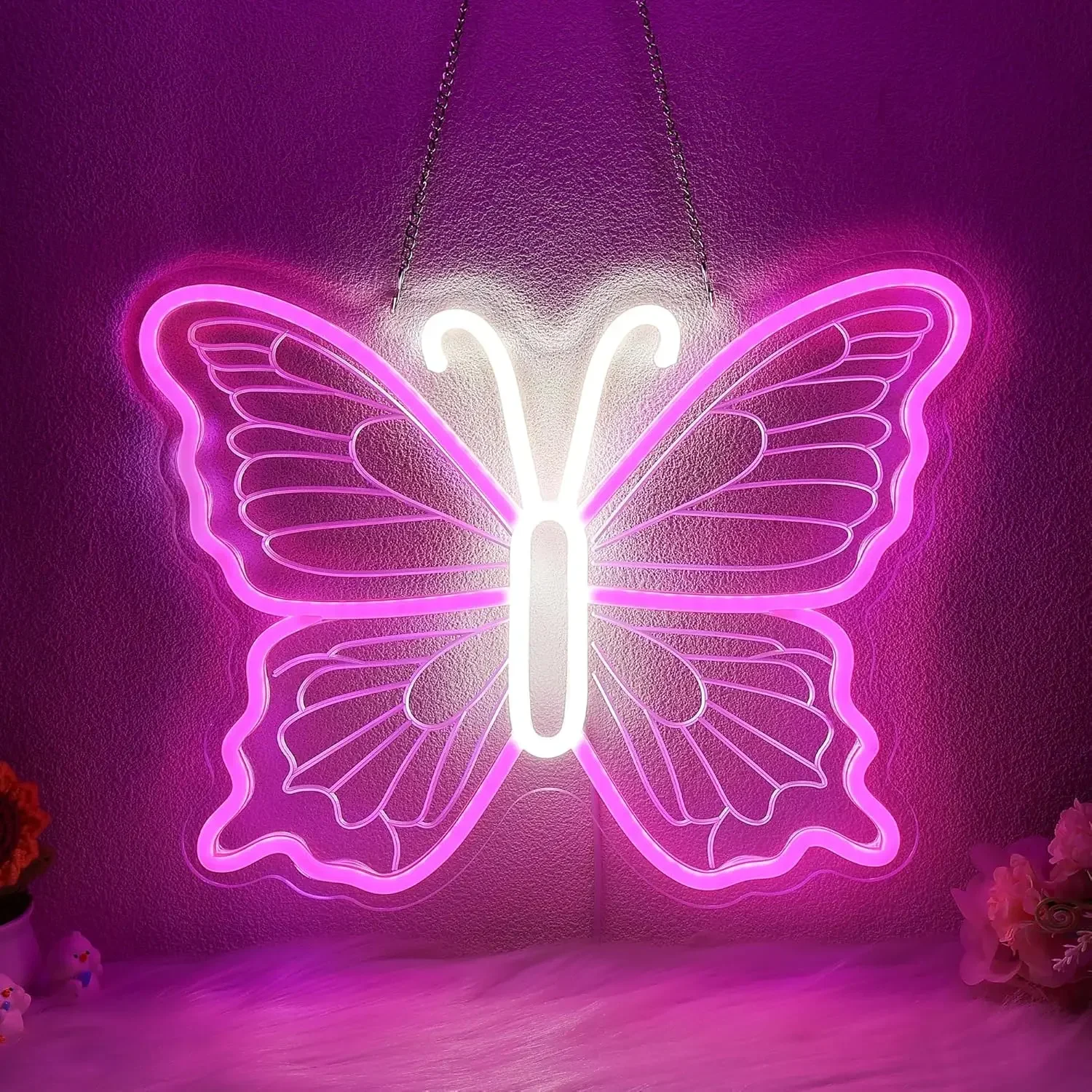 

LED Vibrant Butterfly Neon Sign Adjustable Brightness Neon Sign Light For Girl Bedroom Game Room Wall Decor USB Powered