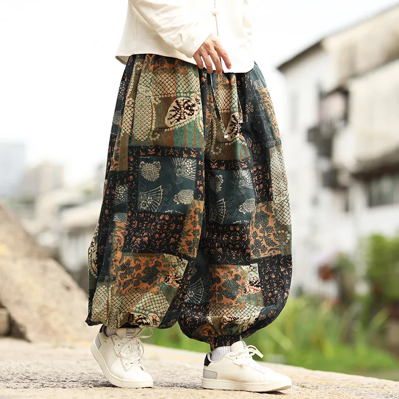2026 Spring Men Retro Tie Dye Casual Pants Men Loose Wide Leg Lantern Pants Tai Chi Pattern Pants Women Leisure Long Trousers