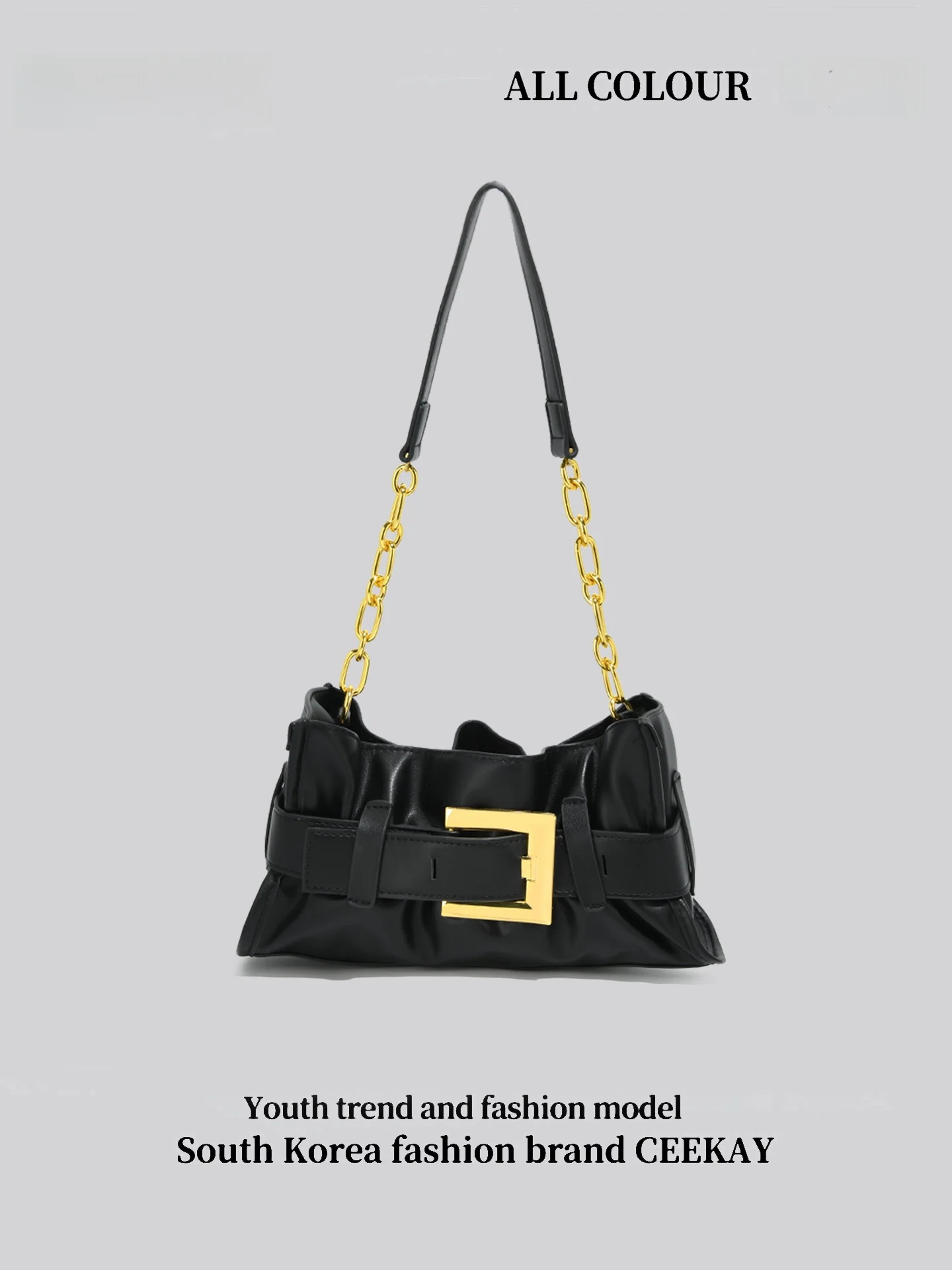 

Ceekay Original Design Women's Underarm Bag Black Folded Chain Shoulder Bag Rectangular Shape Youth Fashion Autumn Collection