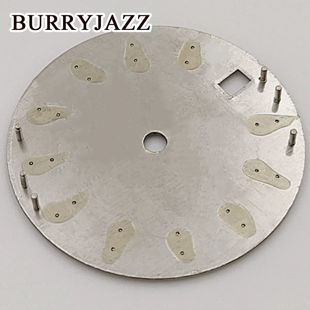 BURRYJAZZ 28.5mm No Logo NH35 Watch Dials Black Blue White Silver Dial Green Luminous Fit 3 O\'clock 3.8 O\'clock Case Crown