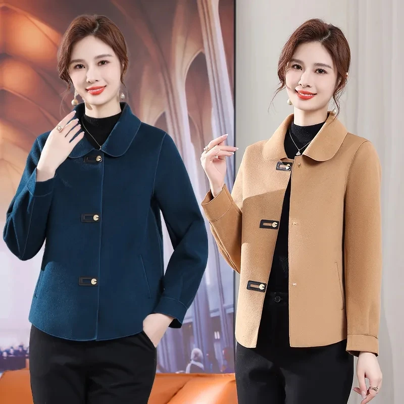 

2024 New High Quality Double-sided velvet Women Woolen Coat Autumn Winter Slim Casual Wool Outerwear Female Overcoat 6XL