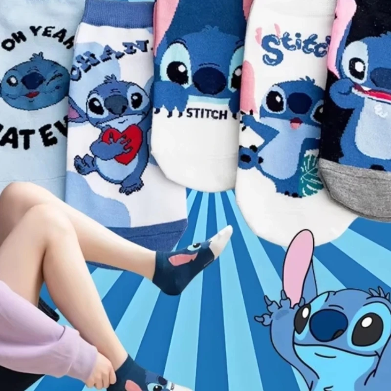 

5 Pairs New Girls Breathable Cartoon Sock Stitch Cute Boat Sanrio Not Falling Out Combed Cotton Women'S Couple Boat Socks