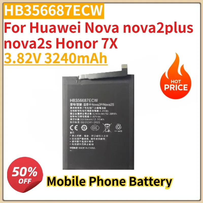 

Высококачественный новый аккумулятор для мобильного телефона HB356687ECW 3,82 В 3240 мАч для Huawei Nova nova2plus nova2s Honor 7X