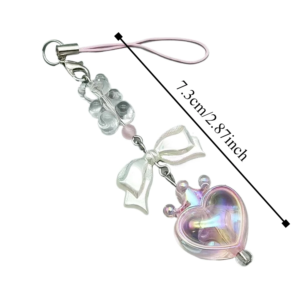 Original Y2K Phone Lanyard Charm Strap Clear Bear White Bowtie Colorful Crown Heart Bag Pendant Keychain Hanging Rope Keycord
