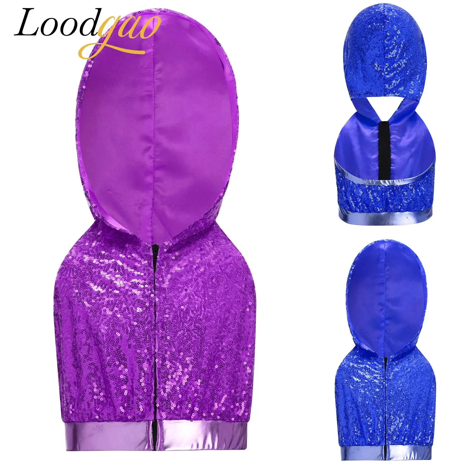 

Детский укороченный топ с капюшоном для девочек, футболка с капюшоном для дискотеки и блестками, костюм для джазовых танцев в стиле хип-хоп, танцевальная одежда без рукавов для выступлений