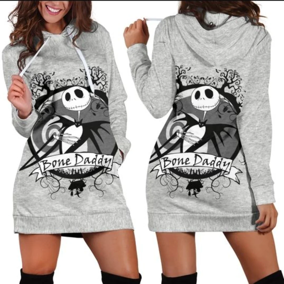 Jack Skellington Hoodie Dress Sweater Fashion Disney Dress Sweatshirt Dress 3d Allover Printed Hoodie for Women