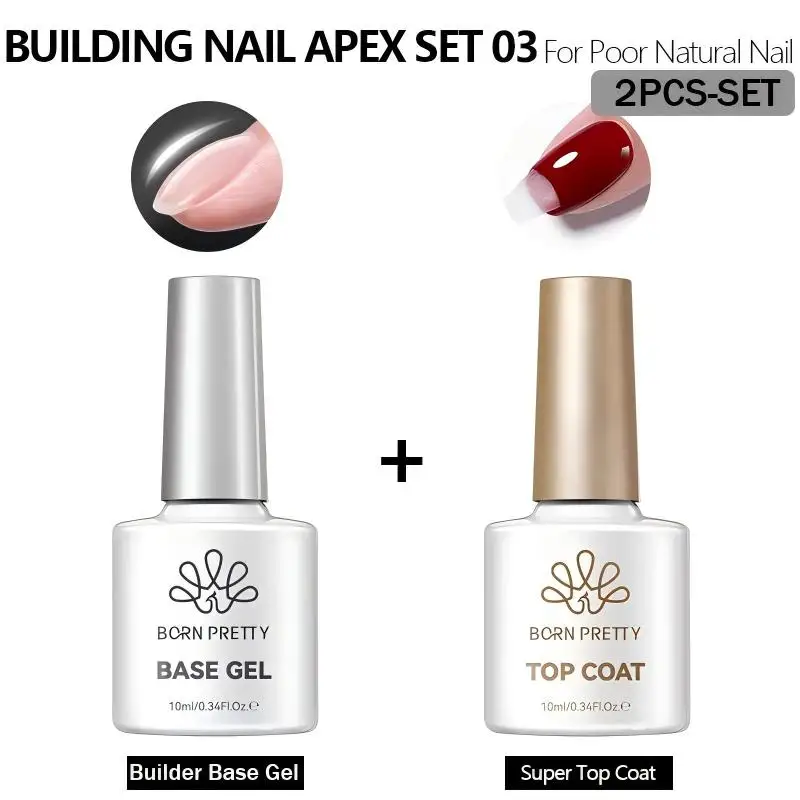 BORN PRETTY 10ml Base Gel Super Top Coat Gel Nails Polish 2pcs Set Gel Polish Semi-permanent Long Lasting LED UV Gel Nail Polish