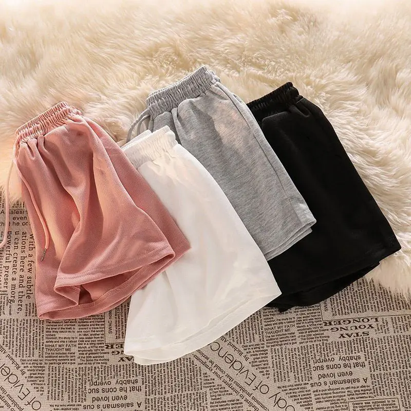 

Women High Waist Shorts Summer Loose Sports Pants Korean Fashion Simple Loose Wide Leg Casual Elastic Waist Homewear Shorts