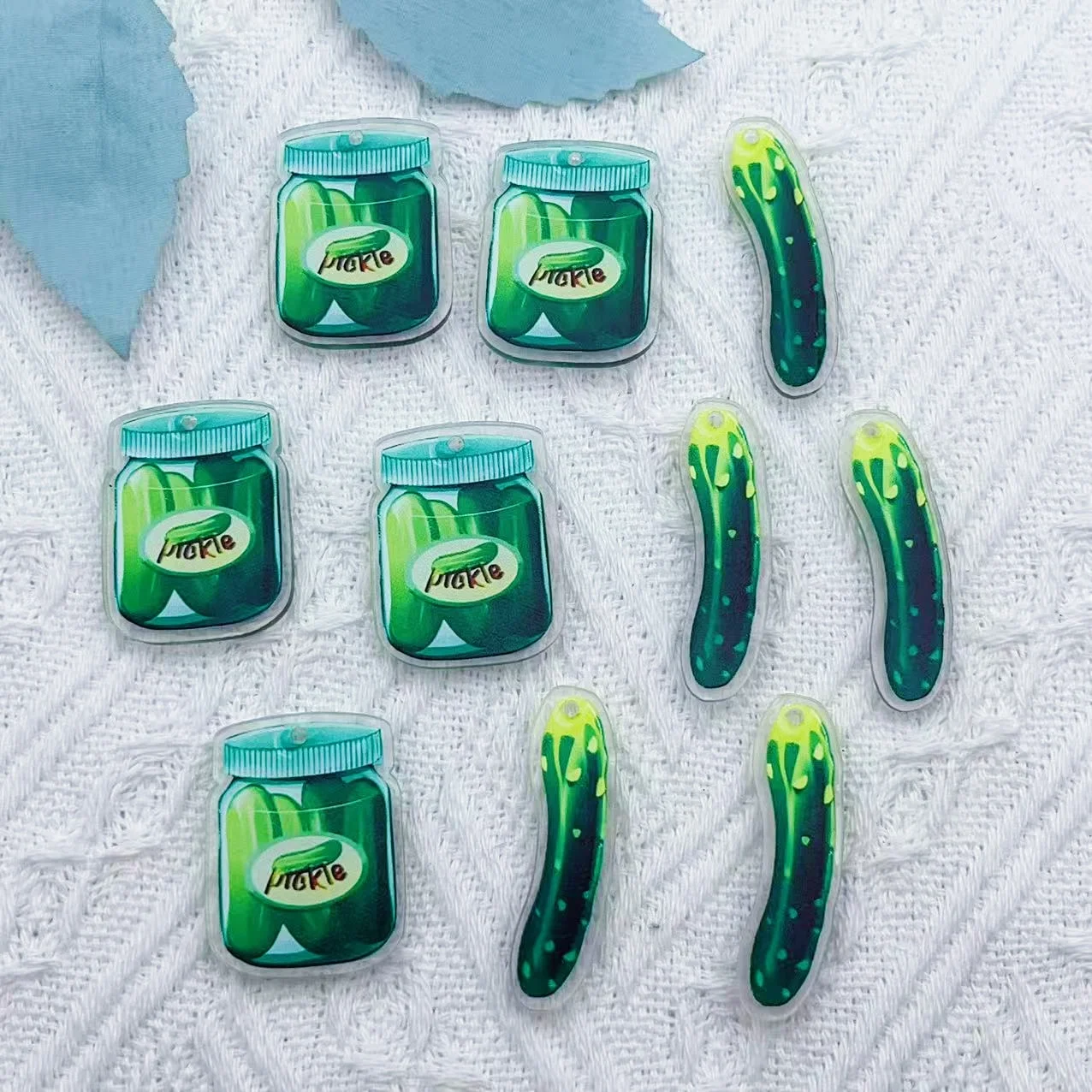 10 pieces of DIY acrylic creative and fun imitation pickled cucumber bottle pendants fruit and vegetable earrings and keychains