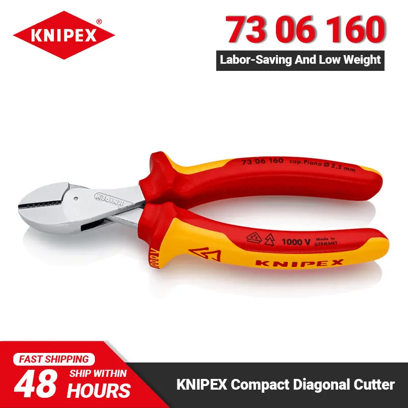 KNIPEX 73 06 160 Diagonal Pliers 6.2-inch VDE-tested Insulated High Lever Transmission Cutter Compact Labor-saving Hand Tool