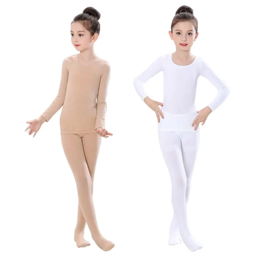 Fashion Spring Autumn Kids Thermal Underwear Suits Nude Color Fleece Dance Tights Long Elastic Ballet Underwear Set Girls