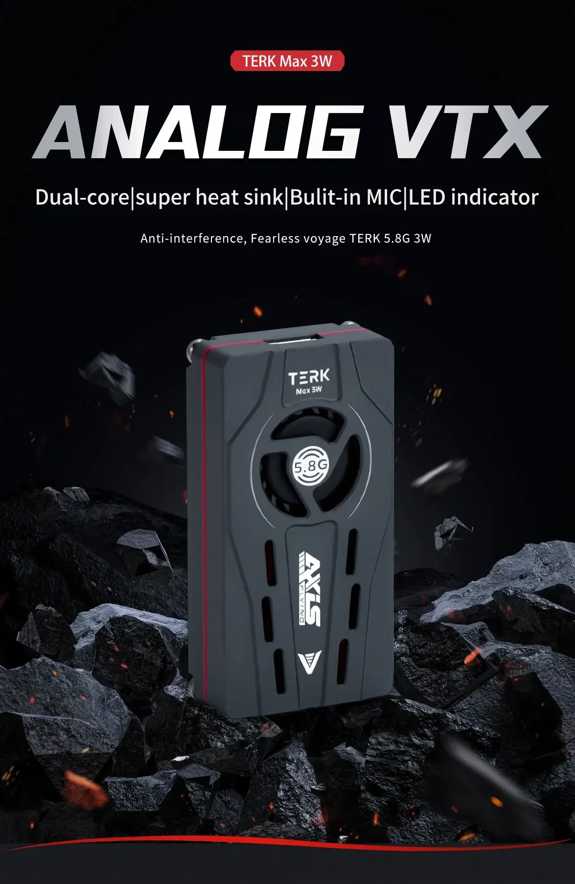 Axisflying TERK Max 5.8G 3W VTX with CNC Heat Sink and Dual Function Button Fast Switch between Power and Frequency Bands