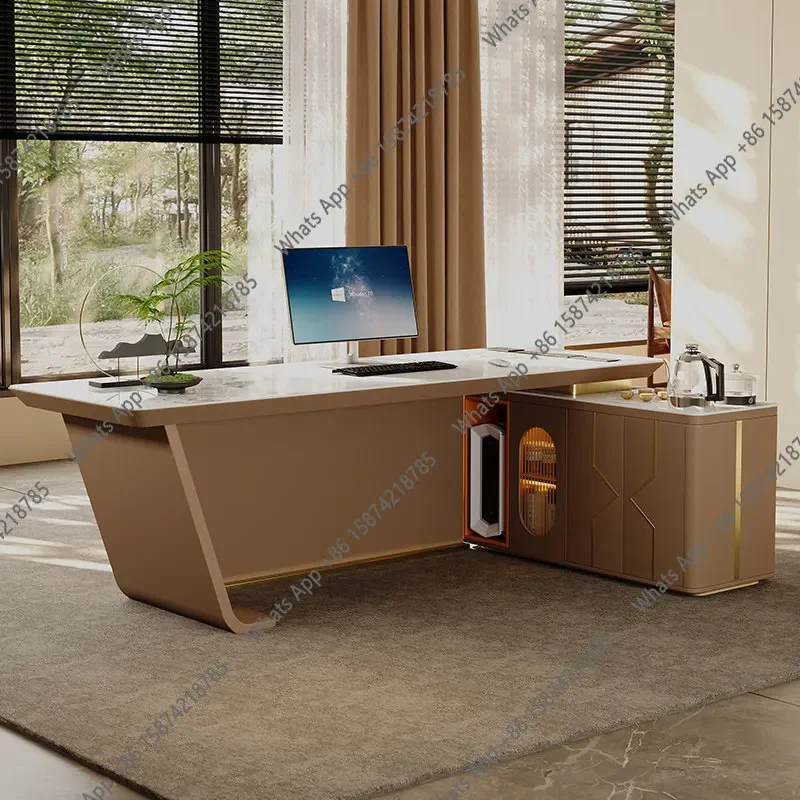 XX New Light Luxury Desk High-end Rock Slab Book Table And Chair Combination Boss Table Corner Storage Office
