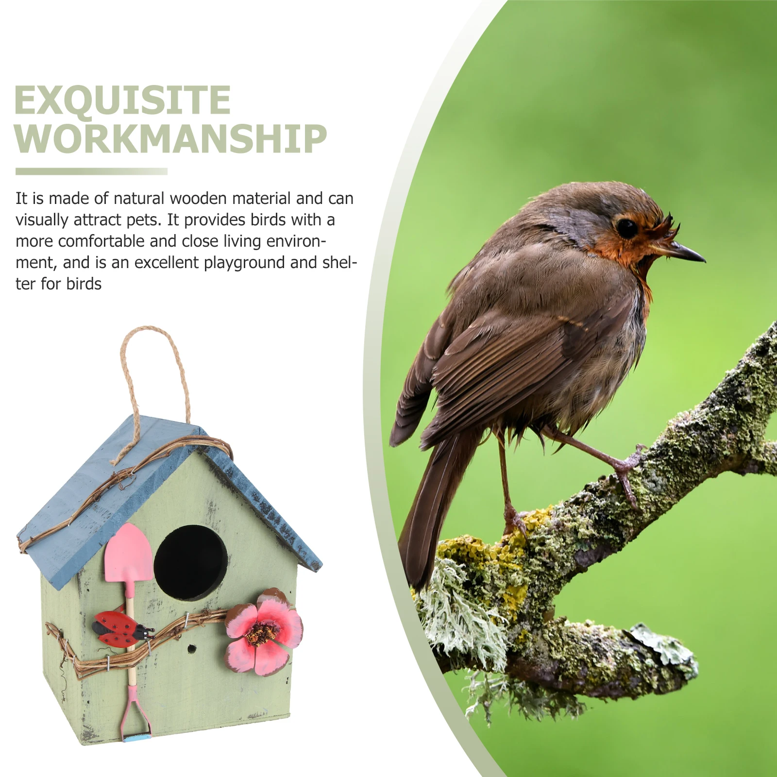 

Bird House Decoration Wooden Cage Hanging Mini Nest for Small Birds Outdoor Garden Handmade Durable Shelter Creative Design Pet