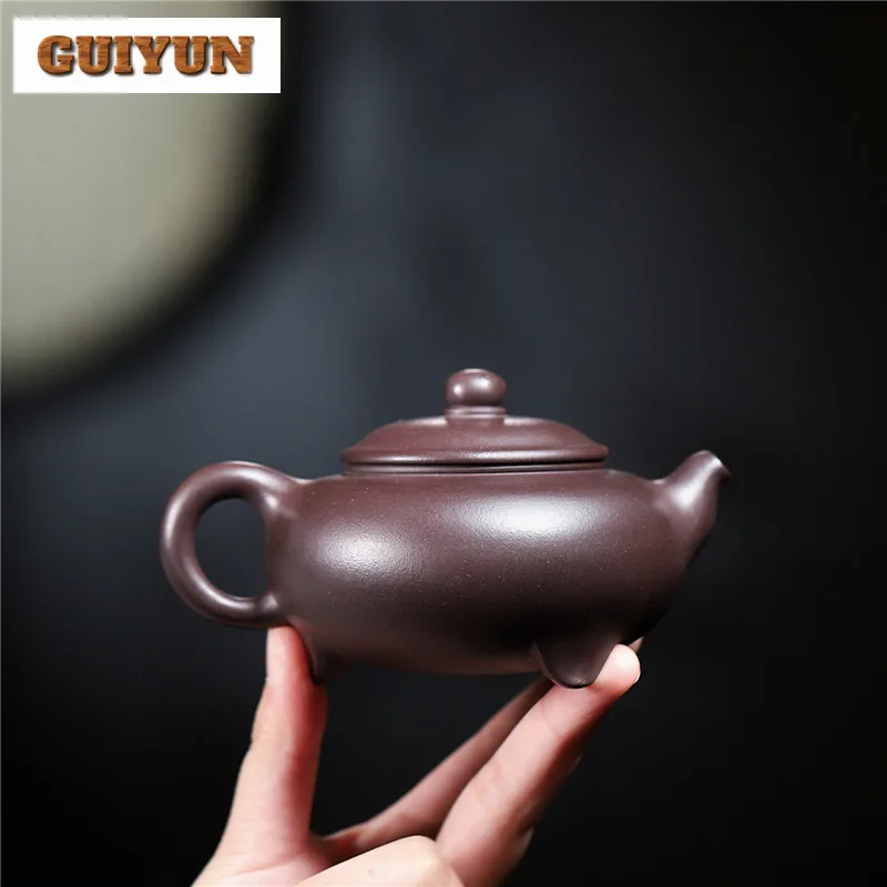 180ml Luxury Yixing Purple Clay Teapots Famous Master Handmade Tripodia Pot Raw Ore Purple Mud Kettle With Infuser Zisha Tea Set