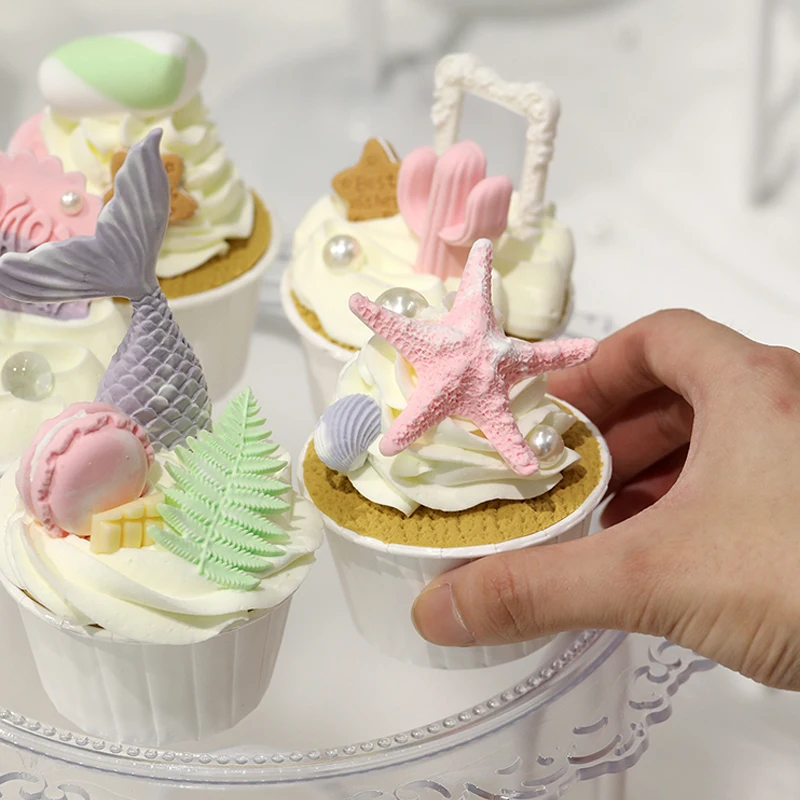 

Mermaid Series Simulation Cake Wedding Dessert Table Ornaments Handmade Artificial Cupcake Dessert Model Window Display