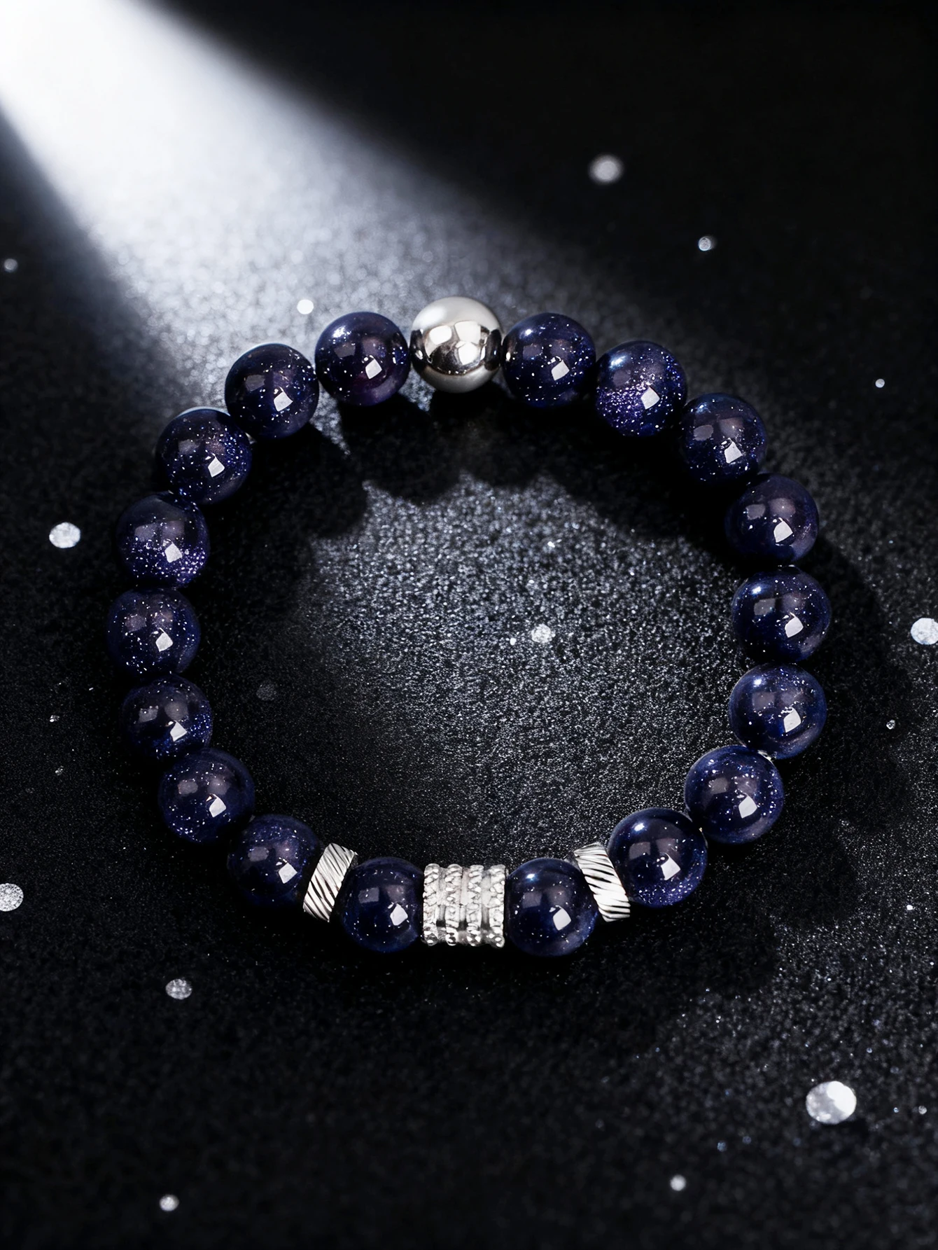 Blue Sandstone Energy Bracelet 10mm Natural Stone Beads Stainless Steel Spacer & Cylindrical Beads for Protection Charm Jewelry