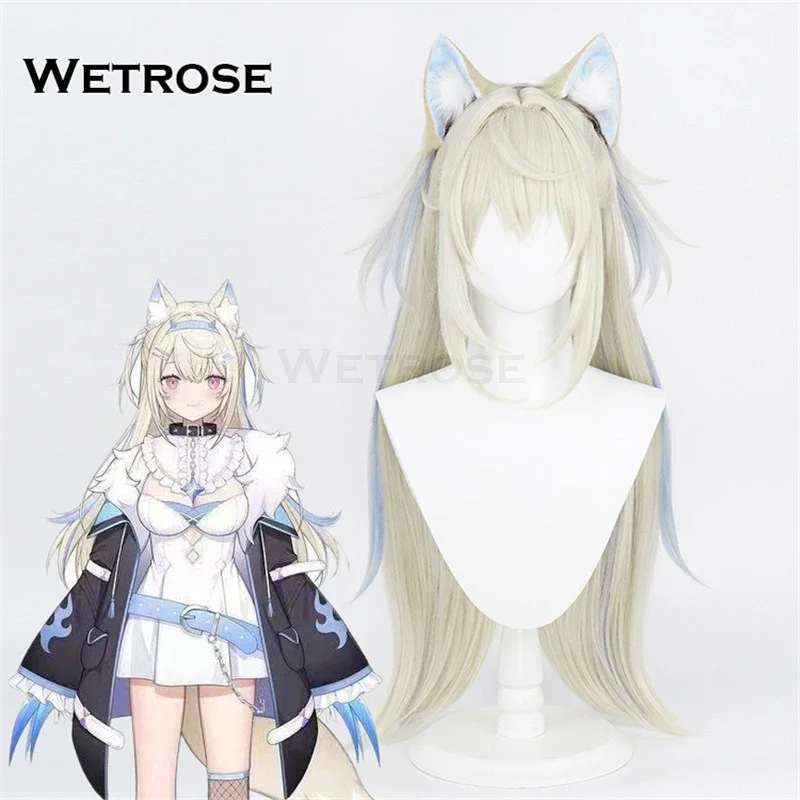 ZA01 【Wetrose】En stock Peluca de Año Nuevo Fuwawa Abyssgard Cosplay Traje de kimono Rizado Dos clips de cola de caballo Juego completo Peluca Halloween XZa0 @