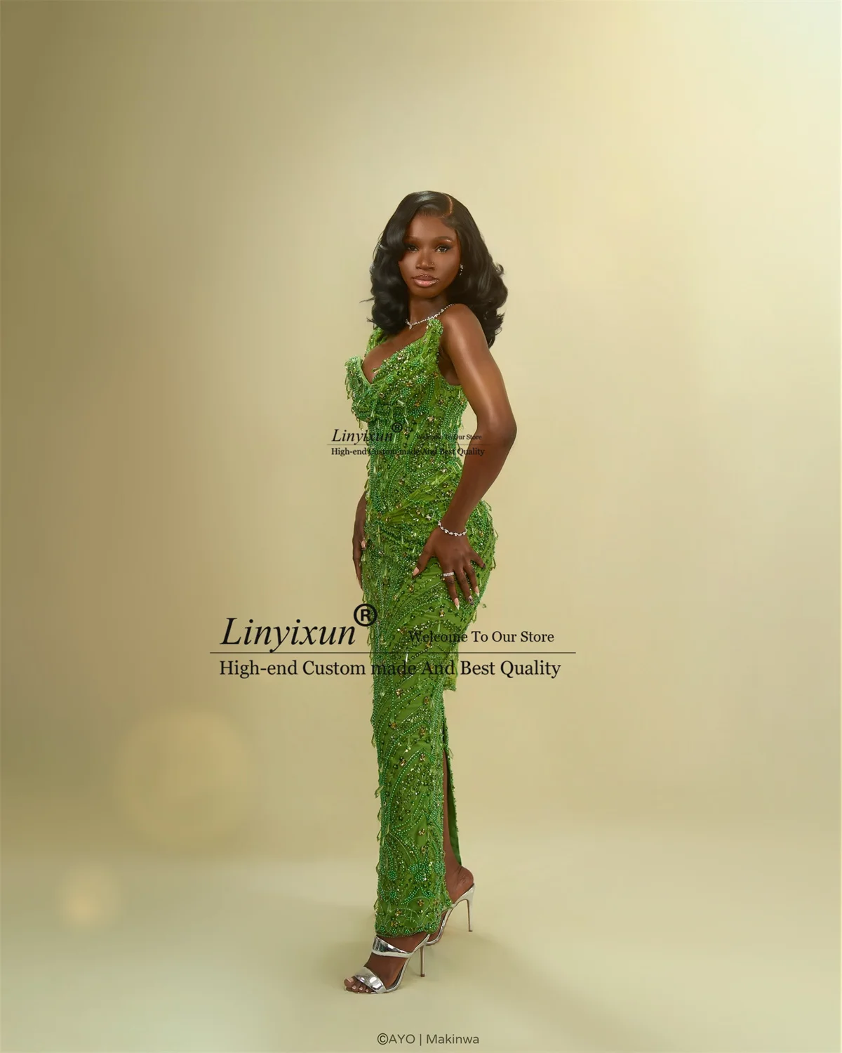 Glitter Sequin Lace Diamod Mermaid Prom Dress Customized Black Girl Evening Wedding Party Gown Aso Ebi Sexy Slit robes de soirée