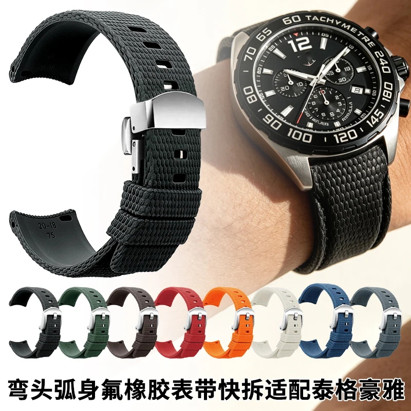 Quick-release elbow fluororubber strap curve for TAG Heuer F1 200m  FORMULA 1 CALIBRE 5 WAZ201 WAZ2011 WAZ2113 CAZ201E watchband