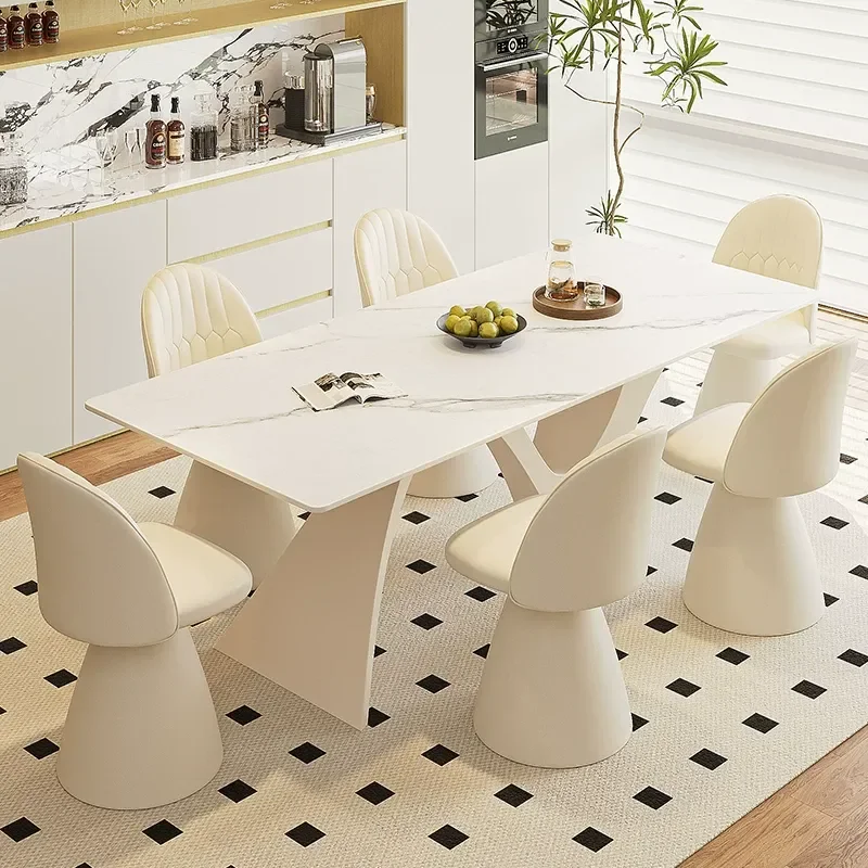 Modern Simple White Rectangular Dining Table and Chair Set for Small Apartment Household Light Luxury Style