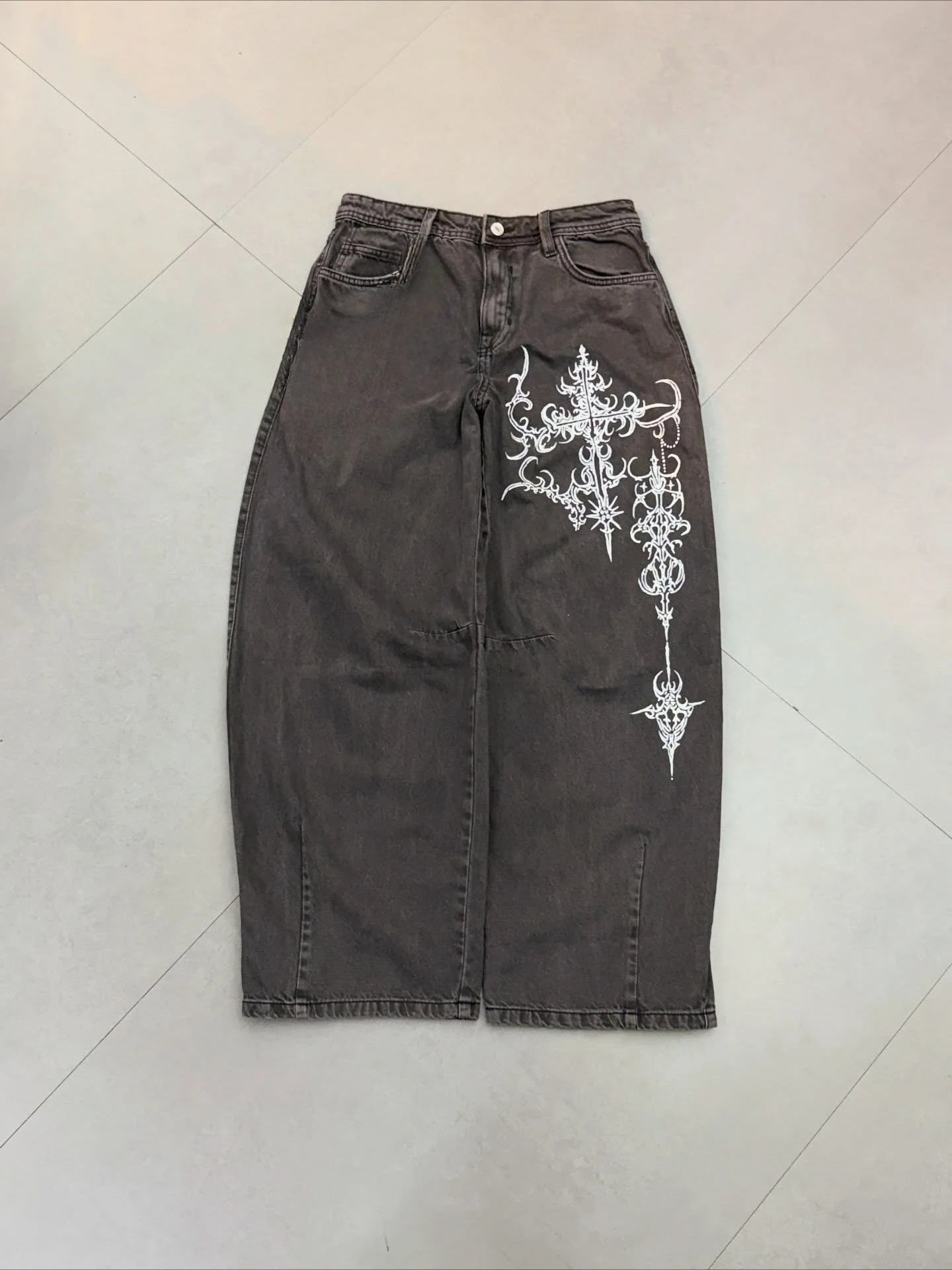 

American Vintage Jeans Men Y2K Oversized Loose Straight Leg Pants Street Graffiti Print Casual Wide Leg Baggy Denim Streetwear