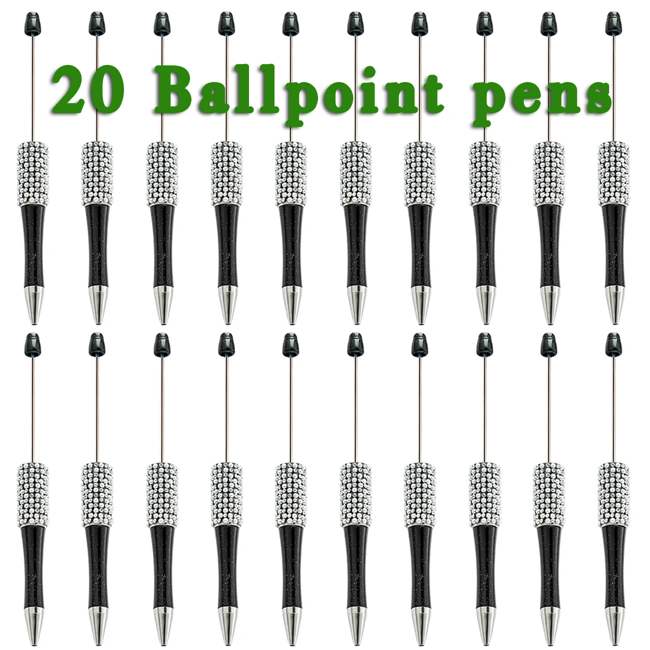 20 Stuks Zwarte Diamant Kralen Pen Groothandel Creatieve Diy Handgemaakte Sticker Set Diamant Kralen Balpennen Reclame Cadeau Pen