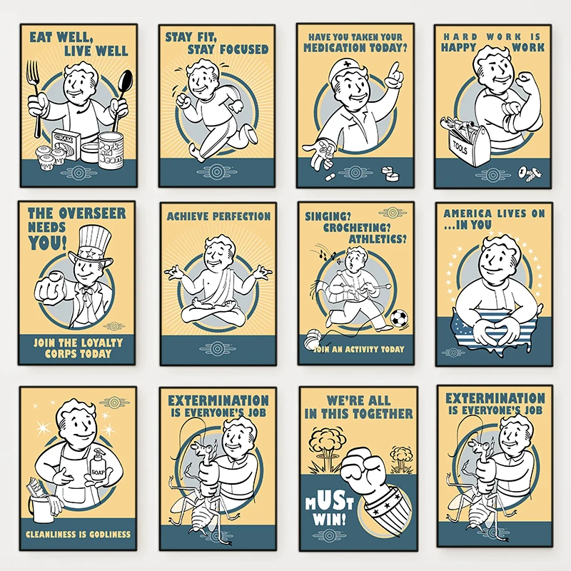 Classic Video Game F-Fallouts Vault Boys Poster Prints Vintage HD Canvas Painting Wall Art for Living Room Home Decoration Gift