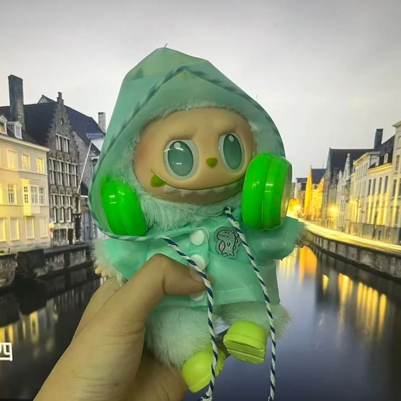 Ubranka dla Labubu 15-17 cm, wodoodporny płaszcz przeciwdeszczowy, buty przeciwdeszczowe, makaroniki, akcesoria do samodzielnego tworzenia strojów dla Labubu.