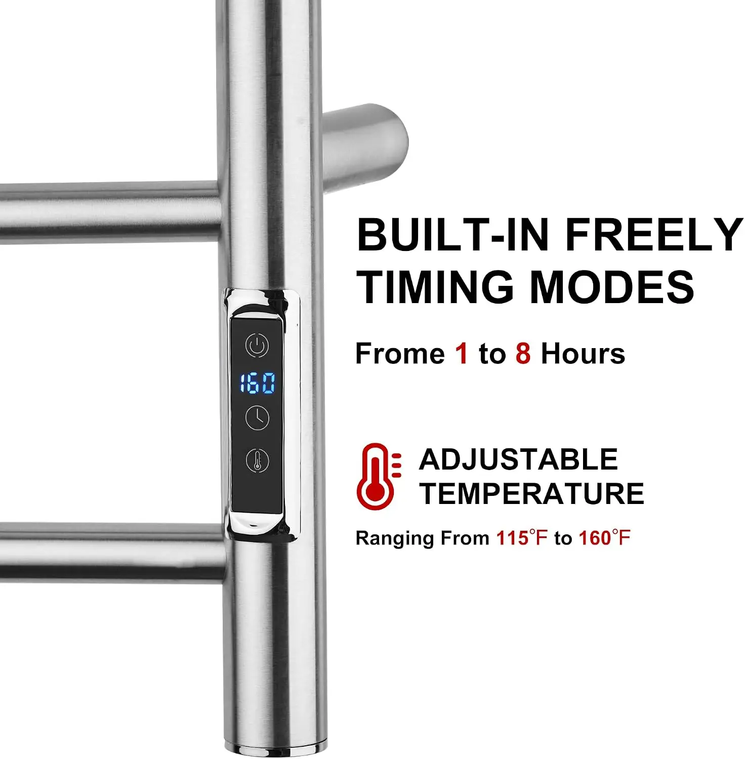 Heated Towel Racks for Bathroom, Wall Mounted Electric Towel Warmer Racks with Timer & Temperature Control, 10 Bar Stainless