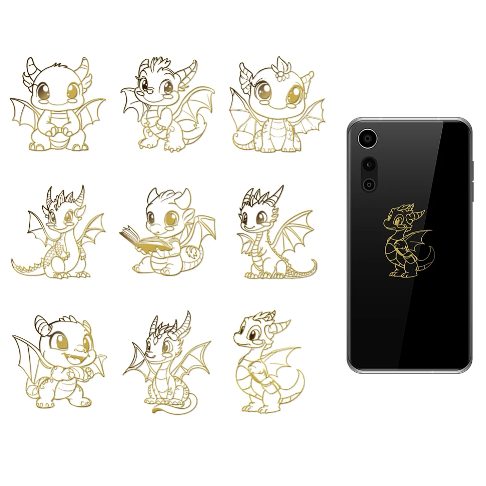 

9Pcs Nickel Self-adhesive Picture Stickers Metal Decals Golden Dragon 40x40mm