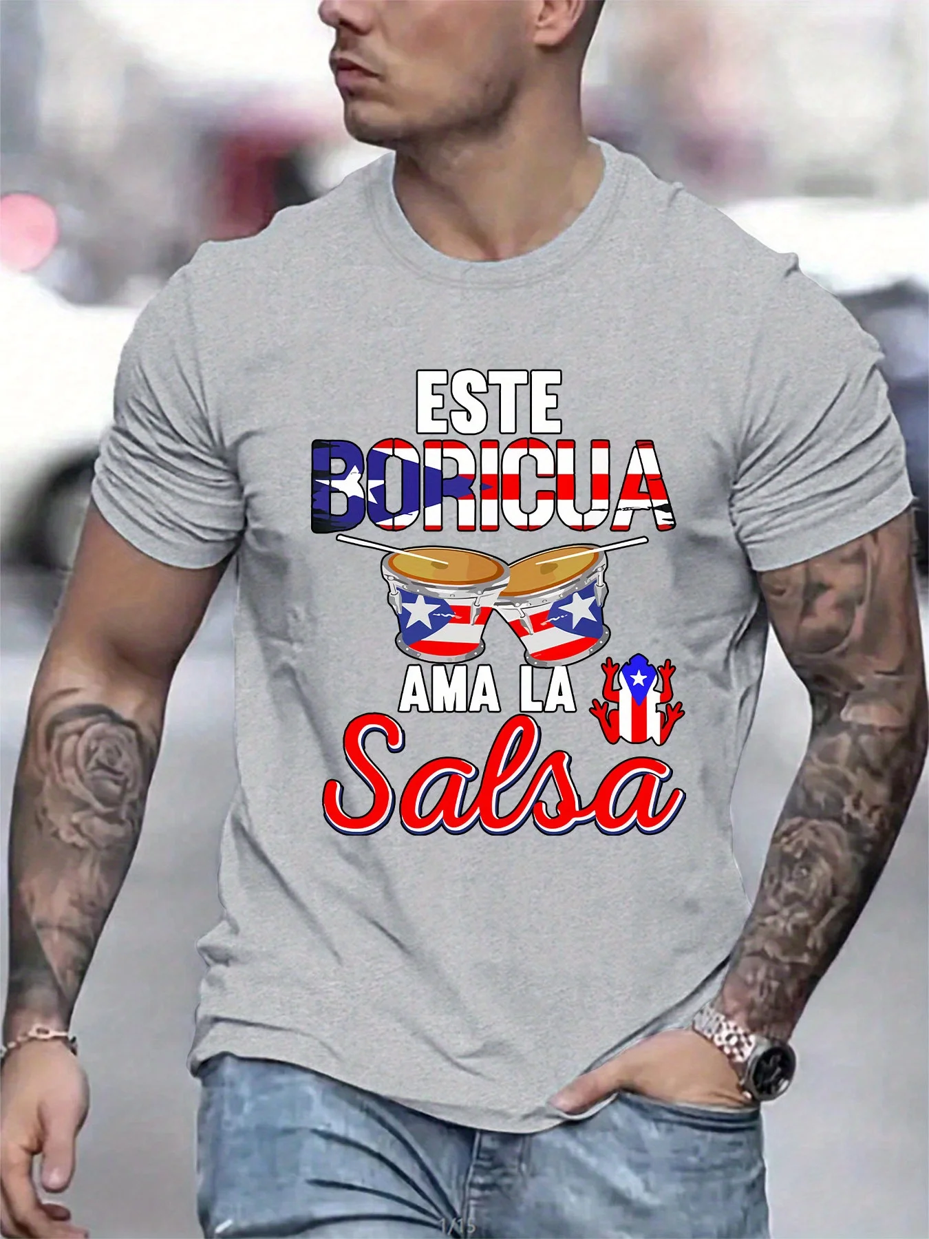 [Men's Salsa Print T-Shirt] Men's Puerto Rican Salsa Print Casual Short-Sleeve Round Neck T-Shirt - Summer And Spring Outdoor Cl