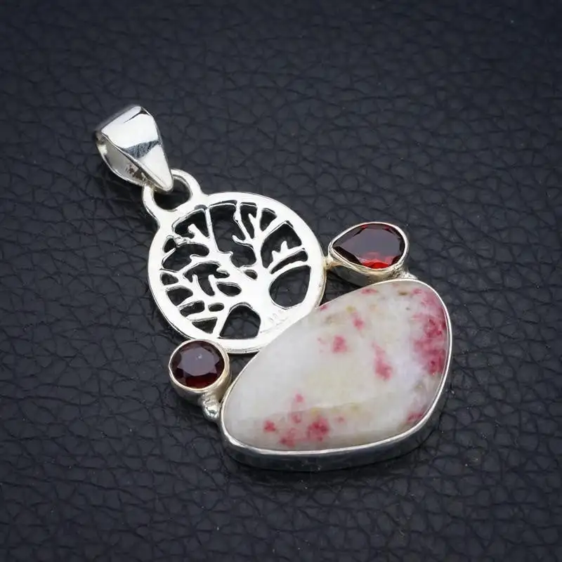 StarGems Rhodonite Garnet TreeHandmade 925 Sterling Silver Pendant 1.75