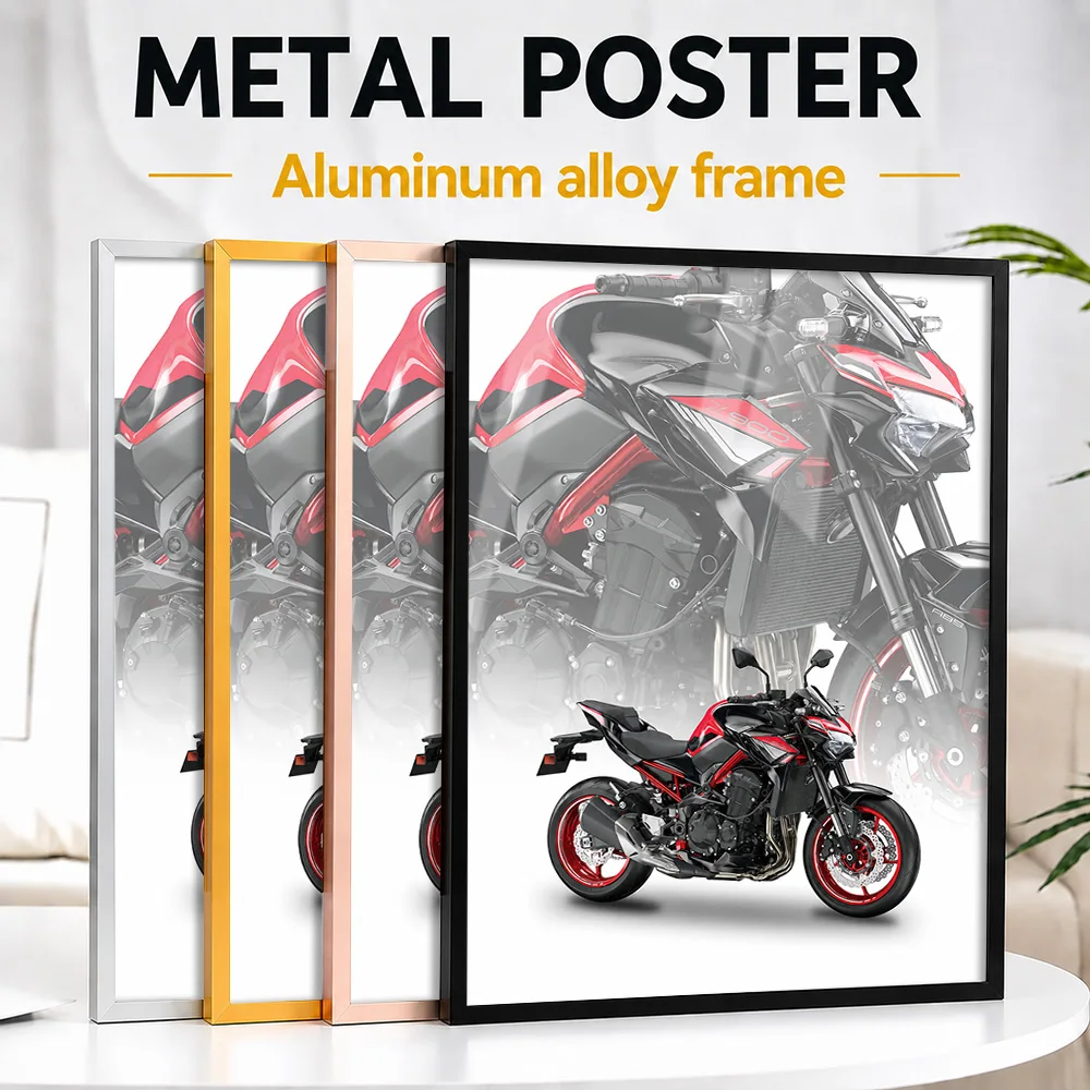 Red Japanese Z900 Motorcycle Framed Metal Poster Customized Layered Collage Wall Art For Riding Clubhouse, Motorsport Fan Gift