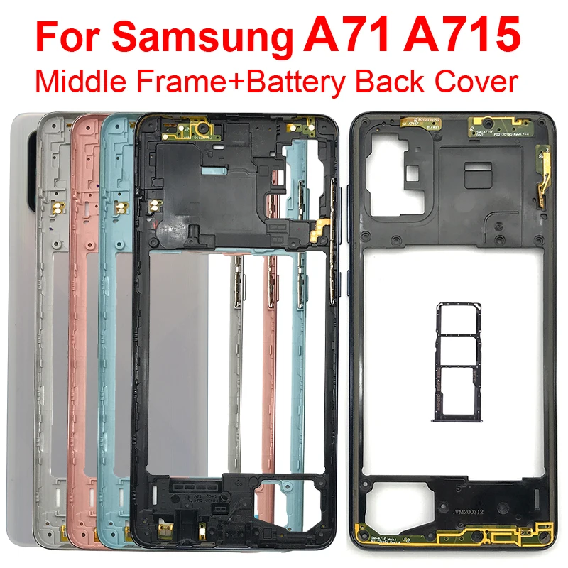 A71 Middle Frame For Samsung Galaxy A71 2020 A715 A715F Housing Middle Frame+Battery Cover Rear Door Housing Back Case +SIM Card