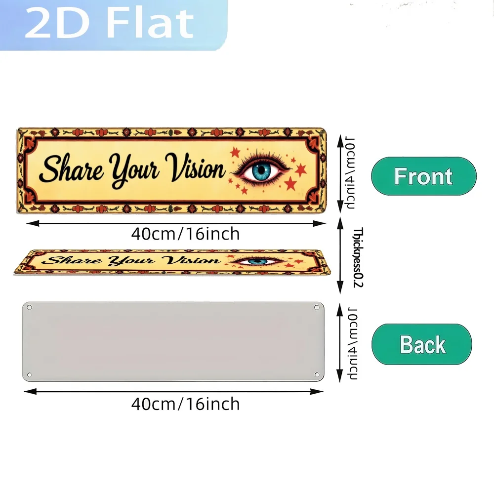 2D Flat, Vintage 'Share Your Vision with an Eye.' Wall Sign - Retro Farmhouse Decor Suitable for, Cafe, Office, Porch & Bar