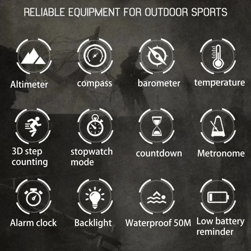 NORTH EDGE Outdoor Sports Waterproof Watch Altitude Air Pressure Compass Multifunctional Mountaineering Swimming Smart for Watch