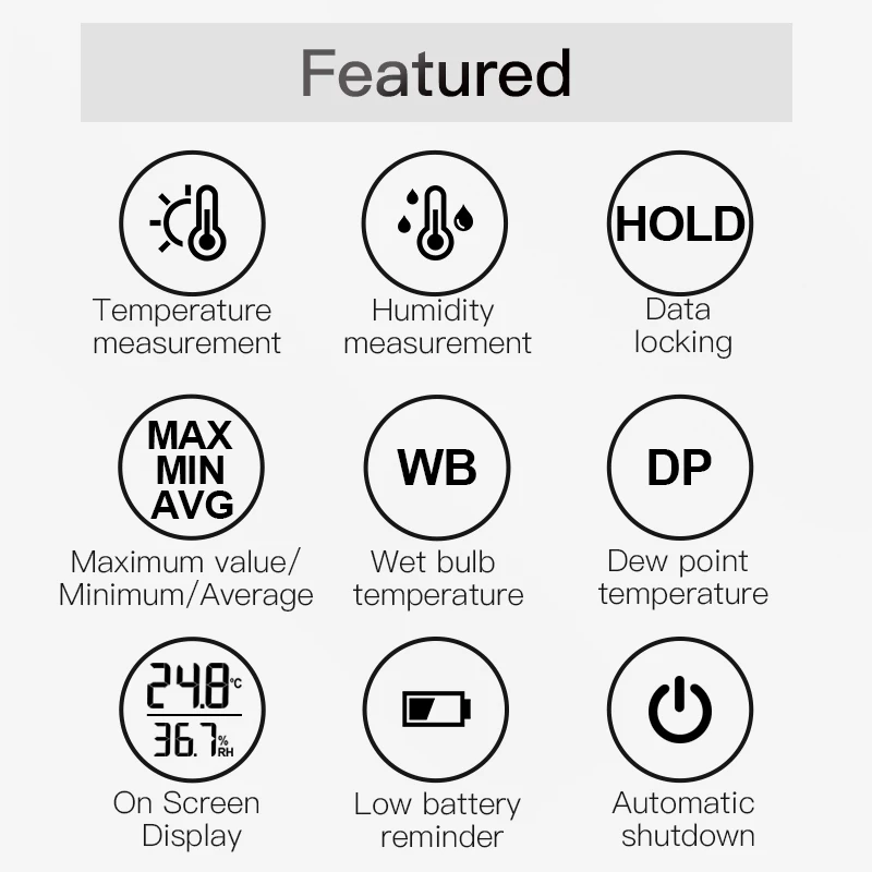 LCD Digital Temperature Humidity Meter C/F Unit Handheld Thermometer -20-60°C Hygrometer Wet Bulb Dew Point Temperature Tester