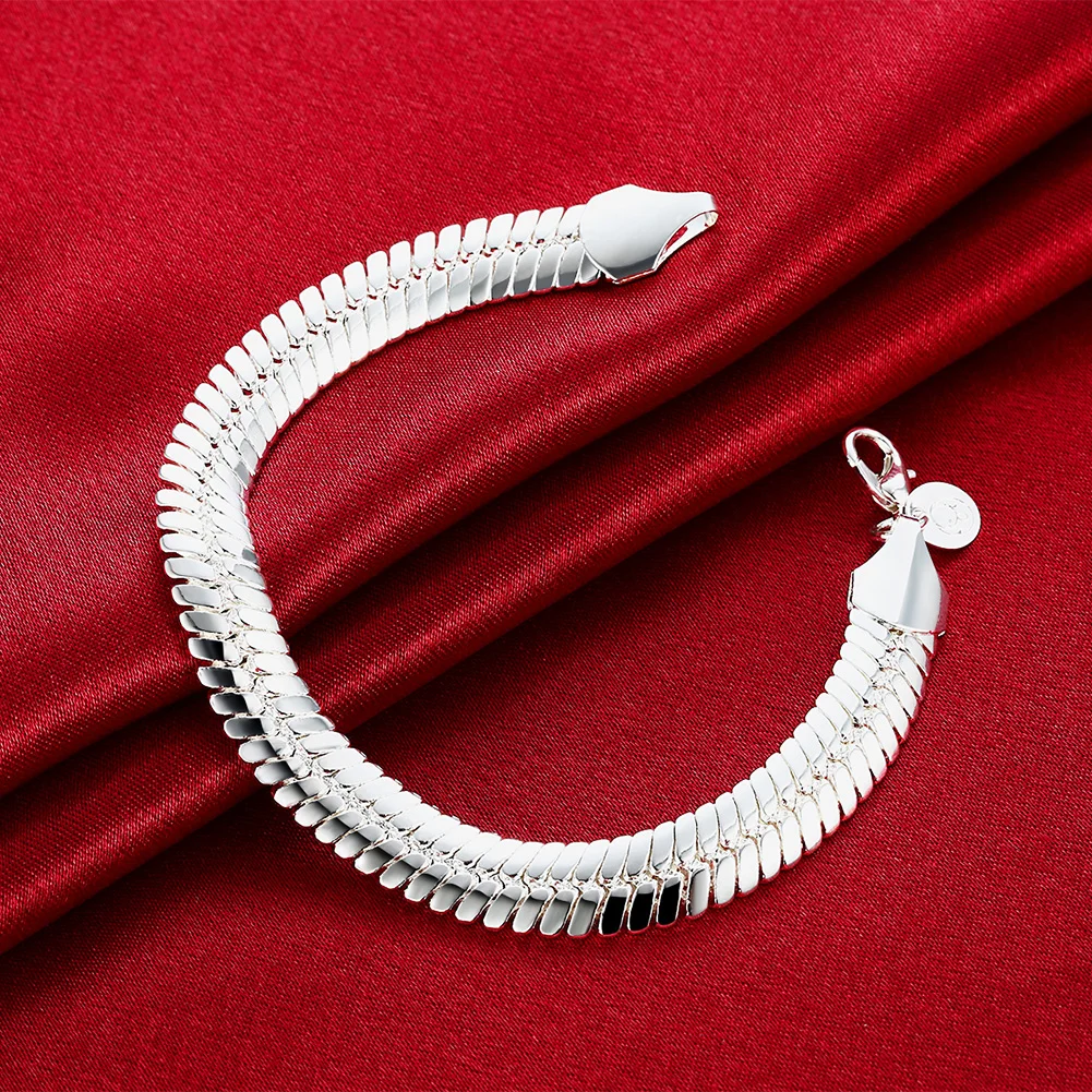 

Factory Outlets Fashion 925 Sterling Silver Bracelet For Men 10mm Flat Snake Bone Chain Luxury Jewelry Wedding Party Gifts