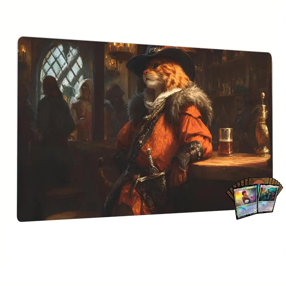 

Cool Swordsman Cat Design Magic Party Game Mat Durable Rubber for TCG Games 35X60cm Mouse Pad Offices Desk Mats Friendly Design