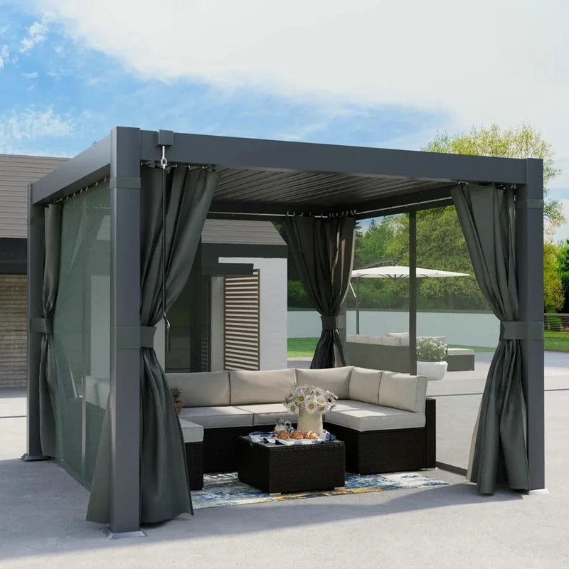 Anyhoo Premium Louvre Pergola Roof Panel LED Powder Coated Frame Weatherproof Adjustable Metal Customizable Sizes
