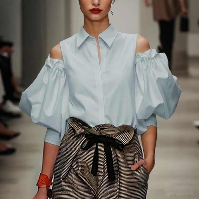 Femme été printemps mode smoking blanc Blouse chemises 2026 nouveau épaule froide lâche bureau fête loisirs hauts noirs pour les femmes