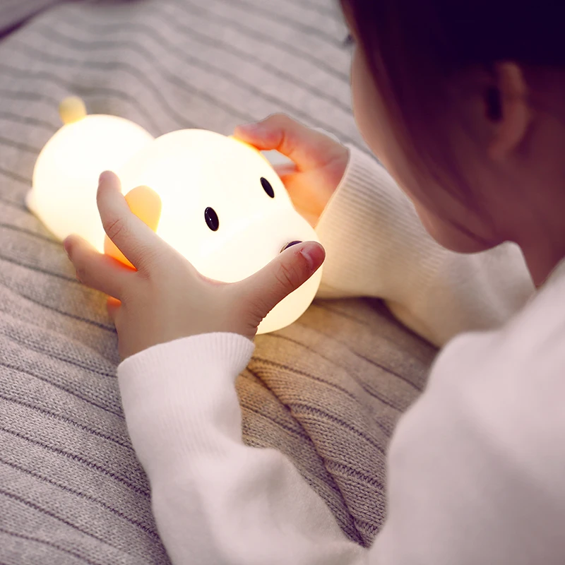 Puppy Cat Night Light Rechargeable Nursery Led Table Lamp Silicone Kawaii Birthday Gifts for Kids Toddler Room Bedroom Decor