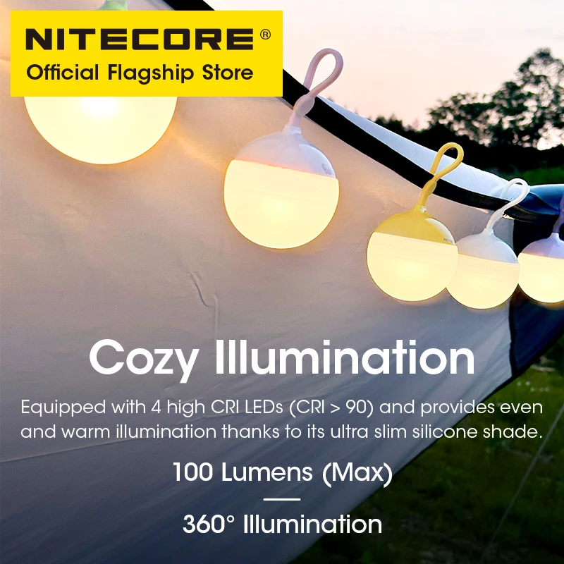 NITECORE Bubble Camping Lantern Read Table Night Light 100 Lumen Portable LED DIY Detachable Lamp Shade Emergency Tent Lamps