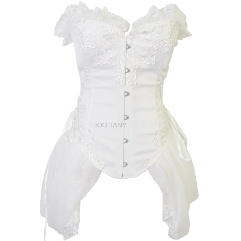 White Lace Sexy Corset Court Shapewear Victorian Lace Skirted Corset Steampunk Gothic Clothing Women Sexy Corsets And Bustiers