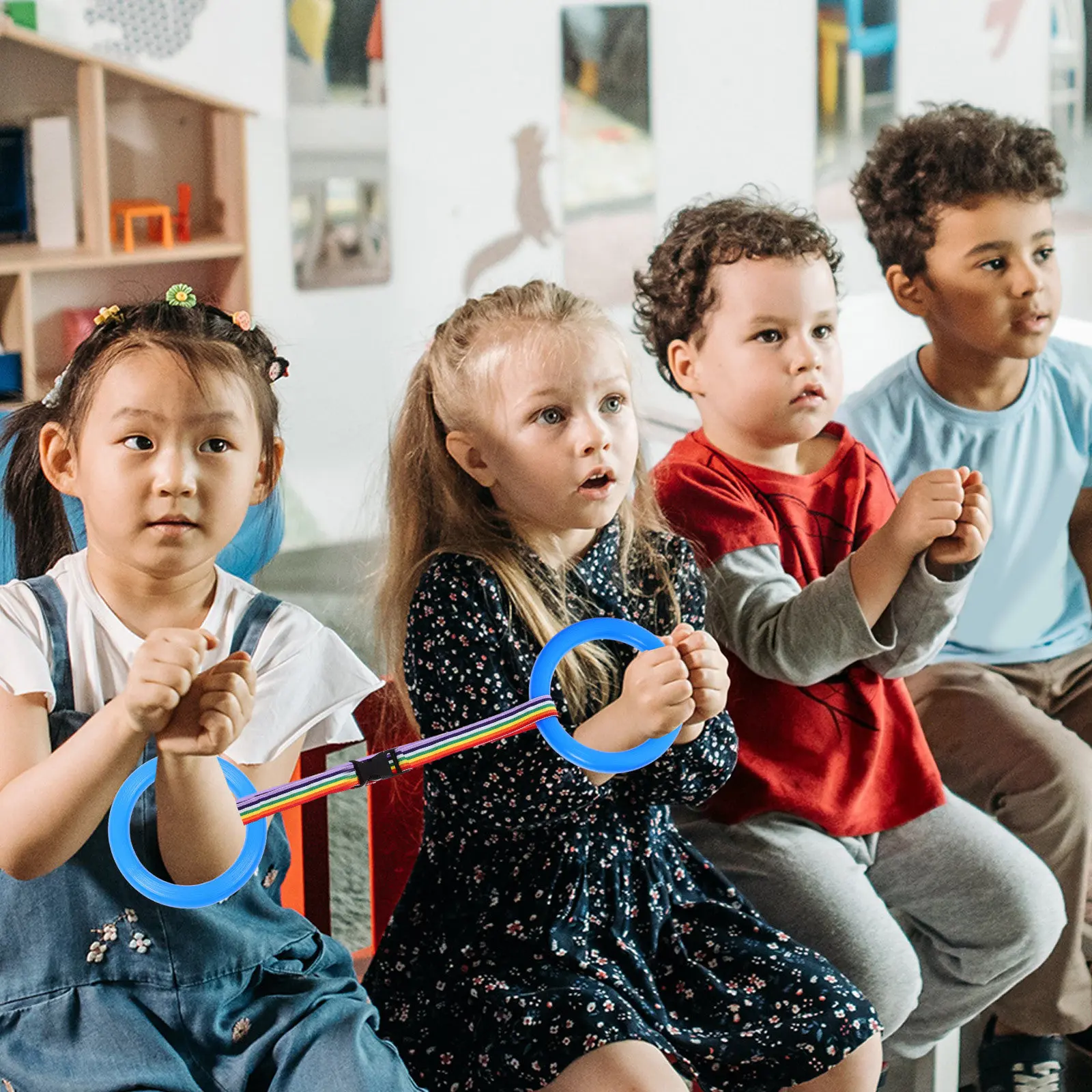 12Pcs Child Safety Walking Rope Detachable Round Handle Classroom Outdoor Group Child Leash Anti Lost Rope Plastic Ring