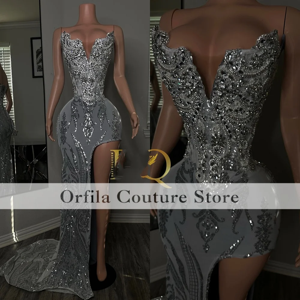 Black Girls Mermaid Prom Dresses 2026 Luxury Sequin Slit Mermaid Party Gowns Sweetheart Evening Dress Customized