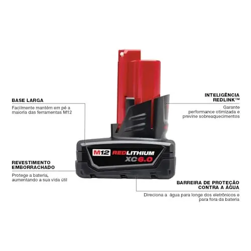 Imagem -02 - Bateria Milwaukee M12 Redlithium xc 6.0 Bateria M12 12v Bateria para Ferramentas sem Fio