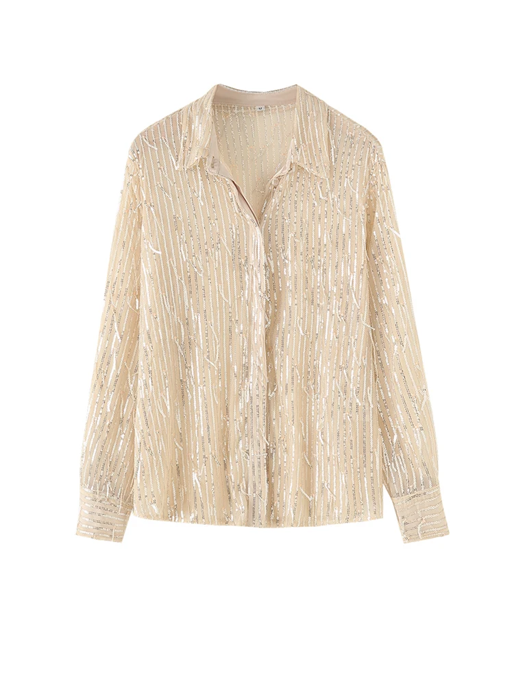 

Женские рубашки с кисточками и блестками, весенне-осенние однобортные топы с длинными рукавами, блузки